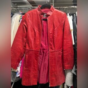 Alfani Red Leather Jacket Stand-Up Collar